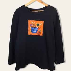 Vintage 90’s Oversized Halloween Trick or Treat Embroidered Black Sweatshirt 2X